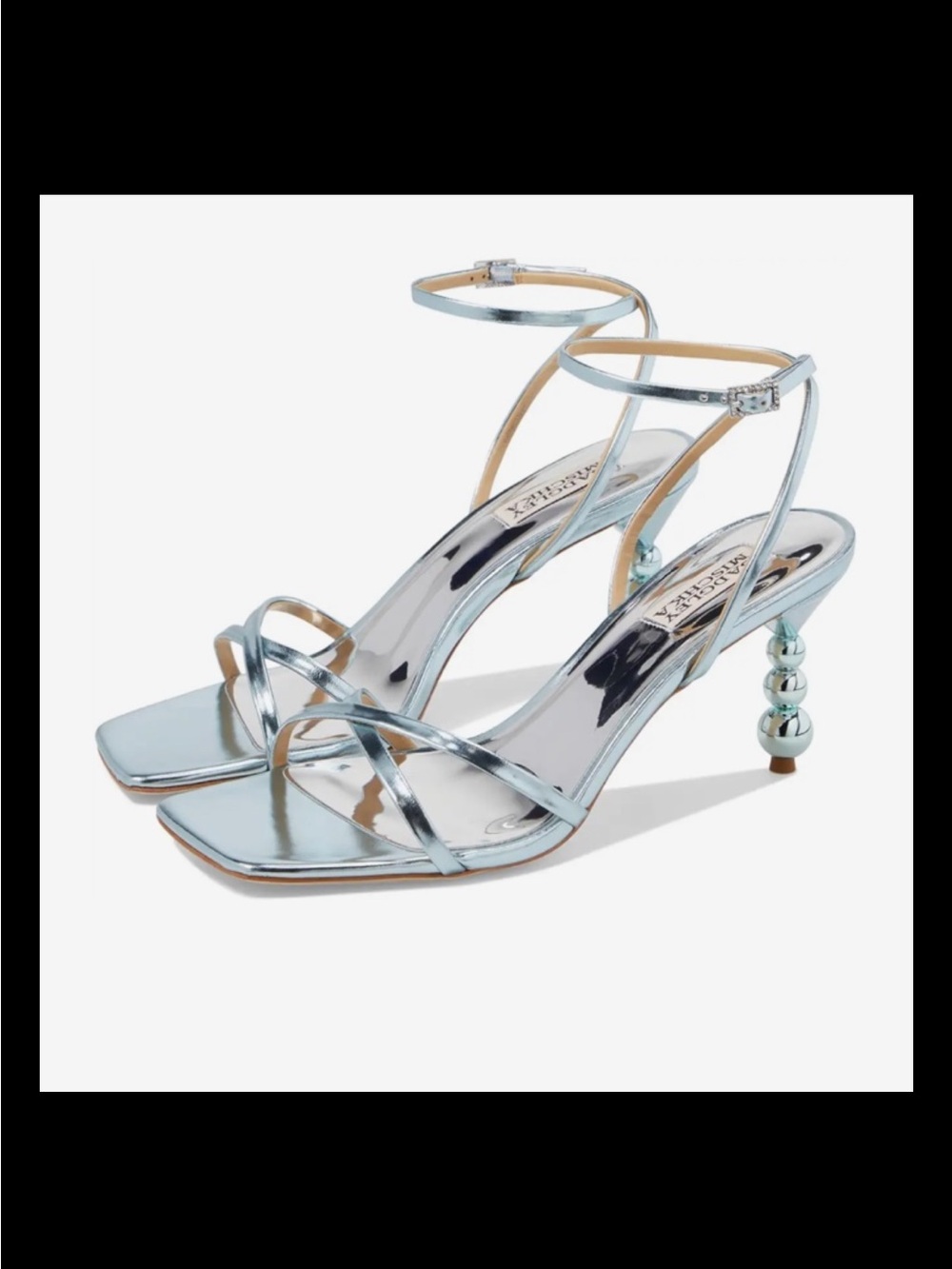 Badgley Mischka Callie Metallic Silver Strappy Beaded Heel Sandals Size 8.5